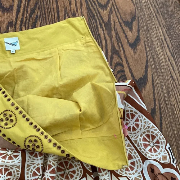 Anthropologie Small Sequined Embroidered Midi Skirt Boho Yellow Lining Skirt - Picture 4 of 6